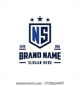 letra NS monograma escudo estrela modelo de vetor de design de logotipo
