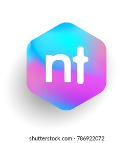 Letter NT logo in hexagon shape and colorful background, letter combination logo design for business and company identity.
