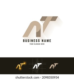 Letter NT or AT monogram logo with grid method design