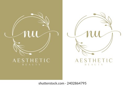 Letter NU Beauty Logo with Flourish Ornament