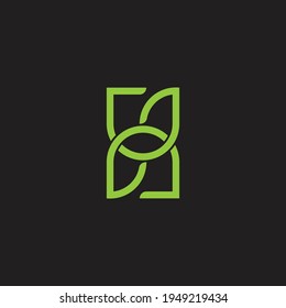 letter nu leaf shape geometric linear logo vector