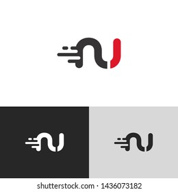 Letter nu linked lowercase logo design template elements. Red letter Isolated on black white grey background. Suitable for business, consulting group company.