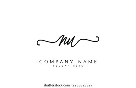 letter NU logo design handwriting signature style vector template.