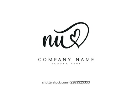 letter NU logo design handwriting signature style vector template.