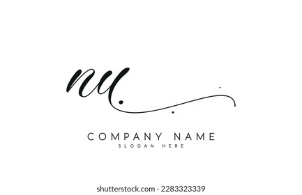 letter NU logo design handwriting signature style vector template.