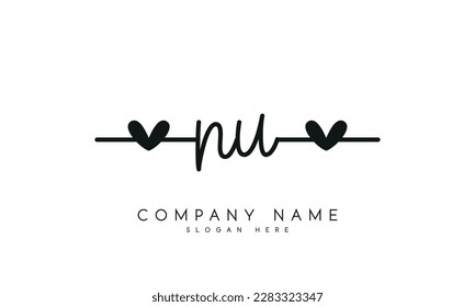 letter NU logo design handwriting signature style vector template.