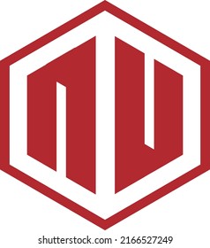 Letter NU Logo Design Template Vector, hexagon, red