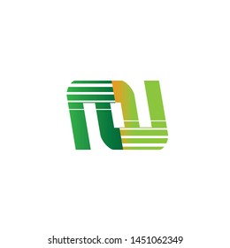 Letter NU logotype with colorful circle, with striped composition letter, sets of business card for company identity, creative industry, web. - Vector