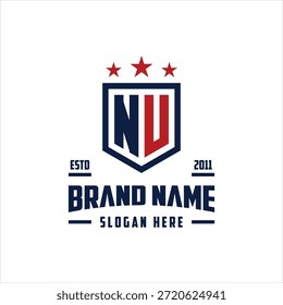 letra NU monograma escudo estrela logotipo modelo vetorial