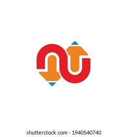 letter nu two pencils education symbol logo vector geometric design