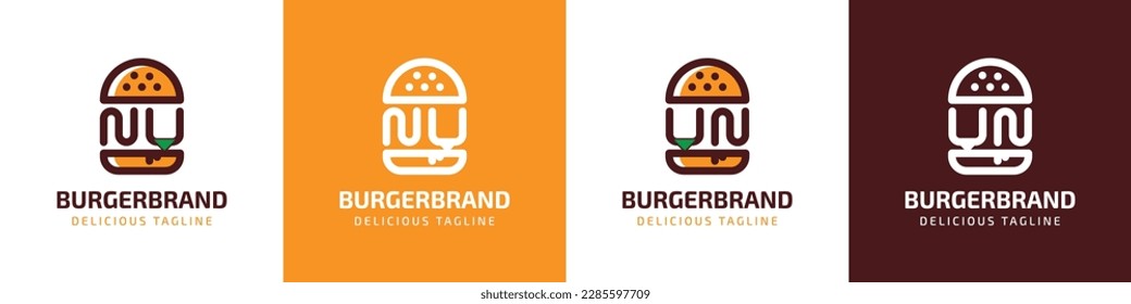 Letter NU and UN Burger Logo, suitable for any business related to burger with NU or UN initials.