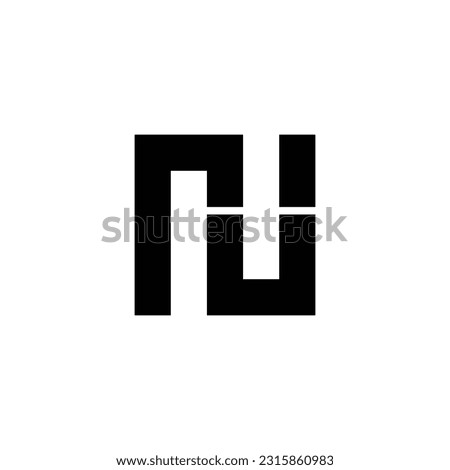 Letter NU UN N U square geometric symbol simple logo vector