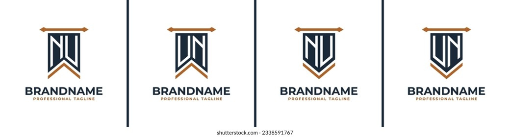 Letter NU and UN Pennant Flag Logo Set, Represent Victory. Suitable for any business with NU or UN initials.