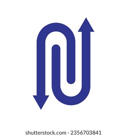 Logotipo de flecha arriba y abajo del vector de la letra NU