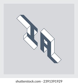 Letter I or number 1 and letter A - Monogram or logotype. Three-dimension letters. IA - logo or 2-letter code. Isometric 3d font for design.