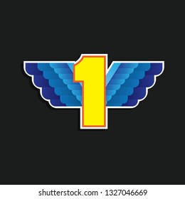 letter number 1 with wings logo vector