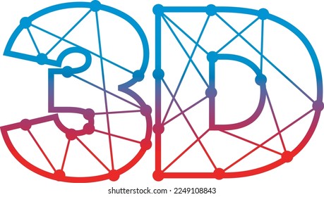 Letra y número 3D para el logotipo. Carta y número de segmentos de dentro. Gradiente rojo-azul sobre un fondo blanco. Se excluye el fondo.