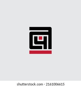 Letter A and number 4 (four) - logo. A4 - logotype. 4A - vector design element or icon with parallel lines and red dot.