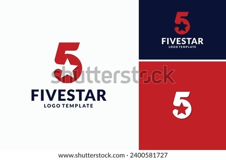 Letter Number 5 with five pointed star as negative space logo design