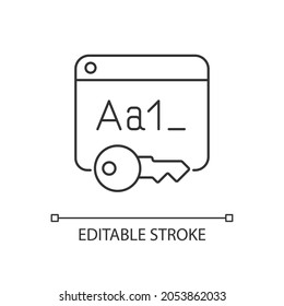 Letter and number password linear icon. Defense service for secure website. Internet safety. Thin line customizable illustration. Contour symbol. Vector isolated outline drawing. Editable stroke