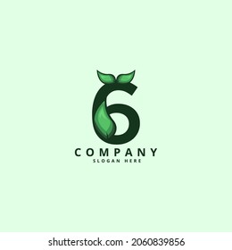 Letter Number six leaf logo design