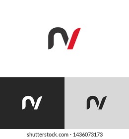 Letter nv linked lowercase logo design template elements. Red letter Isolated on black white grey background. Suitable for business, consulting group company.