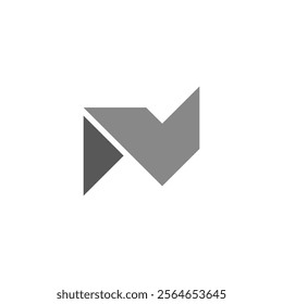 letter nv simple shadow paper fold simple logo vector 