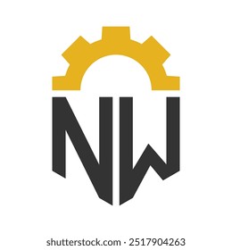 Letter NW Gear Logo Design for Service Center, Repair, Factory, Industrial, Digital and Mechanical Business