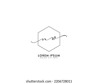 Letter NW Initial handwriting logo with signature and hand drawn style.