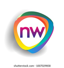 Letter NW logo with colorful splash background, letter combination logo design for creative industry, web, business and company.