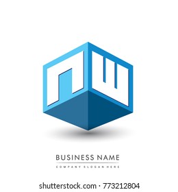 Letter NW logo in hexagon shape and blue background, cube logo with letter design for company identity.
