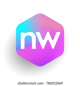 Letter NW logo in hexagon shape and colorful background, letter combination logo design for business and company identity.
