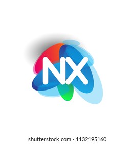 Letter NX logo with colorful splash background, letter combination logo design for creative industry, web, business and company.