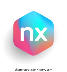 Letter NX logo in hexagon shape and colorful background, letter combination logo design for business and company identity.
