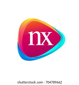 Letter NX logo in triangle shape and colorful background, letter combination logo design for company identity.