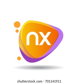 Letter NX logo in triangle splash and colorful background, letter combination logo design for creative industry, web, business and company.