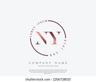 Letter NY Initial handwriting logo with signature and hand drawn style.