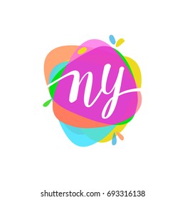 Letter NY logo with colorful splash background, letter combination logo design for creative industry, web, business and company.