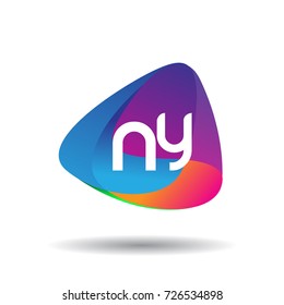 Letter NY logo with colorful splash background, letter combination logo design for creative industry, web, business and company.