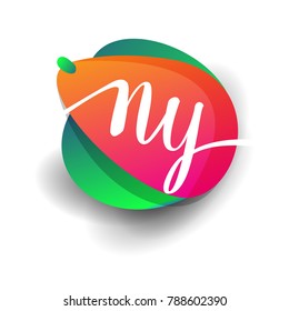 Letter NY logo with colorful splash background, letter combination logo design for creative industry, web, business and company.