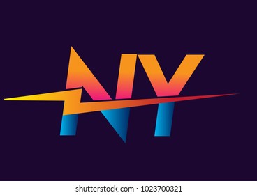 Letter NY logo with Lightning icon, letter combination Power Energy Logo design for Creative Power ideas, web, business and company.