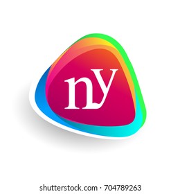 Letter NY logo in triangle shape and colorful background, letter combination logo design for company identity.