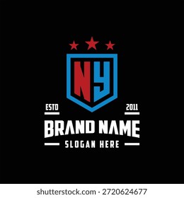 letra NY monograma escudo estrela logotipo modelo vetorial
