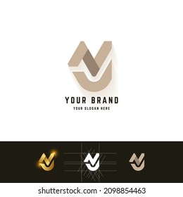 Letter NY or NU monogram logo with grid method design