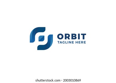 Letter O 3d blue color technological orbit logo