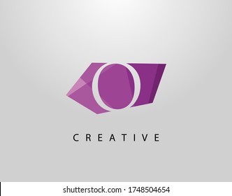 Letter O Abstraktes Gem Stone Logo. Kreatives O-Buchstaben-Design mit mehrfarbiger violetter Farbe auf abstrakten Steinformen.