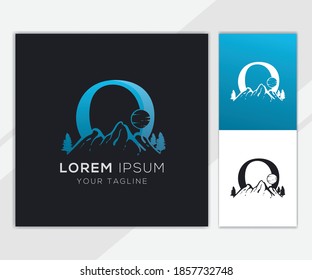 Letra O con plantilla de logotipo de montaña abstracta