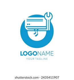 Letter O Air Conditioning Room with Wrench Service Logo Design Vector Icon Graphic Illustration