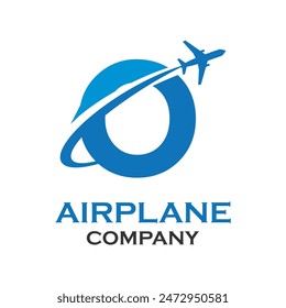 Letter o with airplane logo template illustration. suitable for transportation, brand, travel, agency, web, label, network, marketing etc