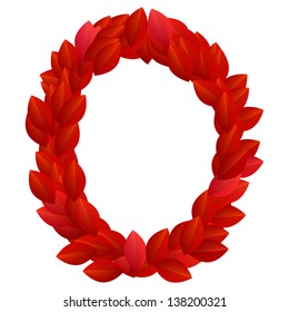 Letter O of alphabet made from red petals